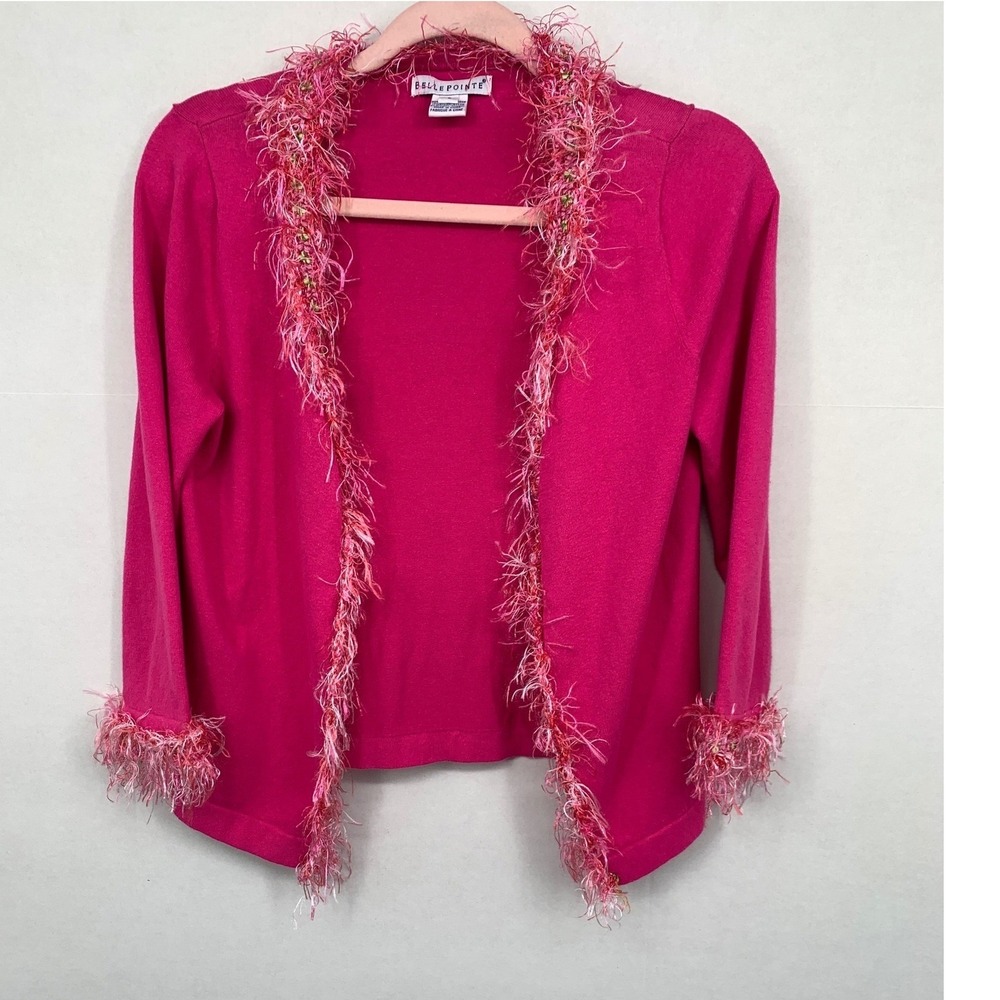 Bellepointe Pink Eyelash Trim Open Front Cardigan Sweater Small